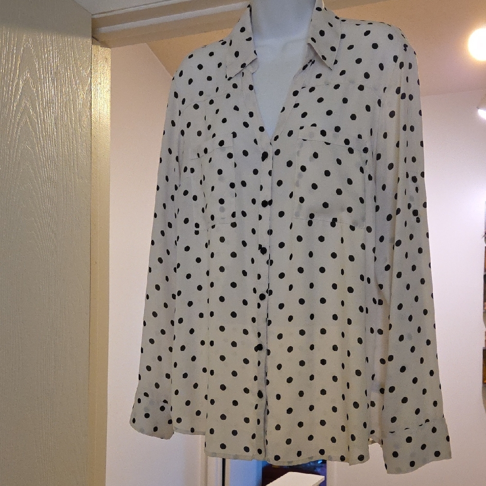 Express Black and White Polka Dot Blouse